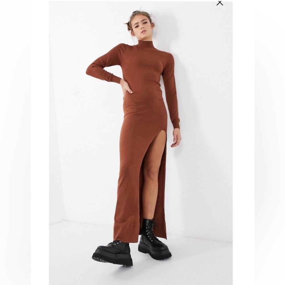 Girl In Mind Knitted High Neck Maxi Dress